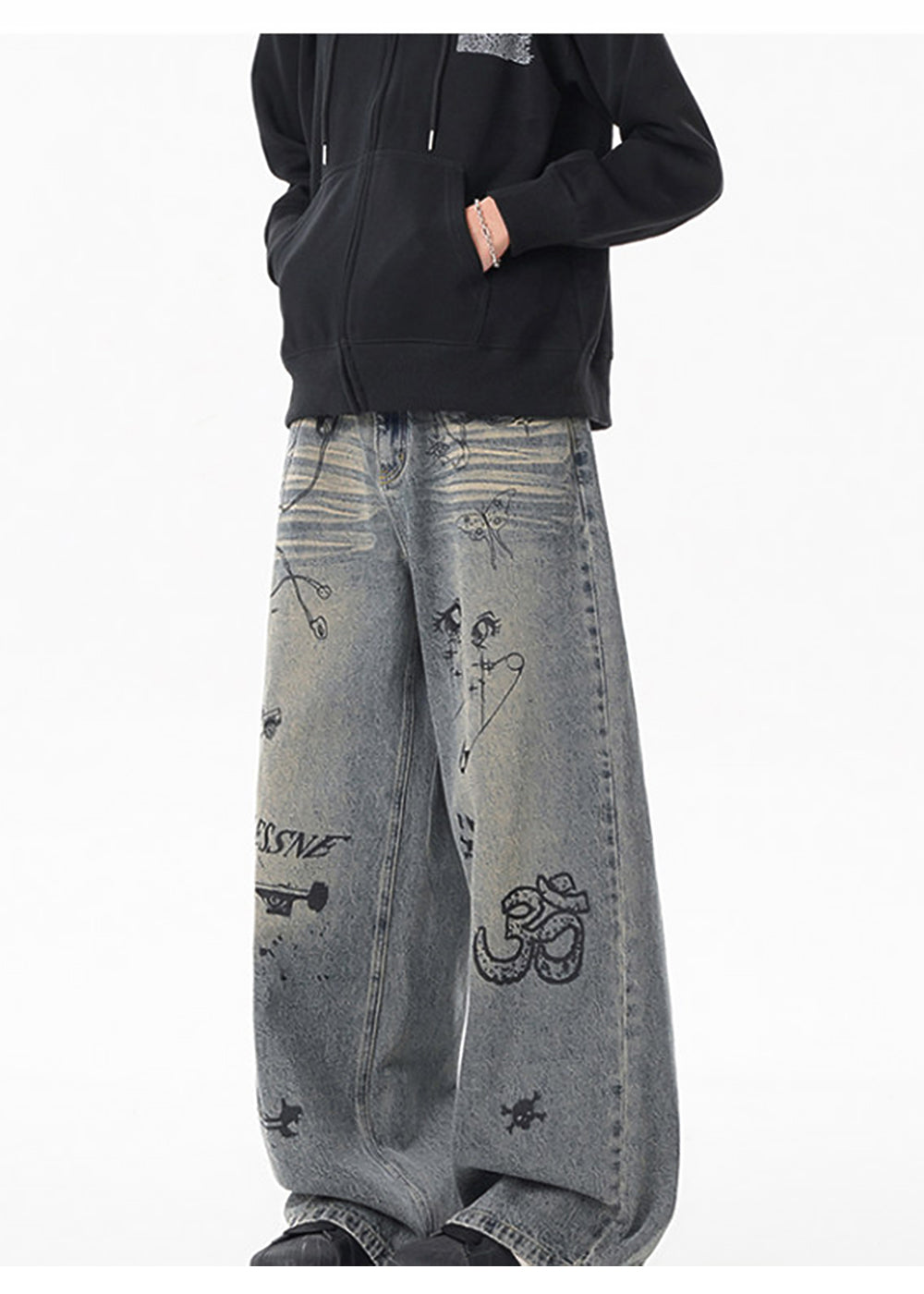GRAFFITI WIDE LEG DENIM PANTS AEDES4573