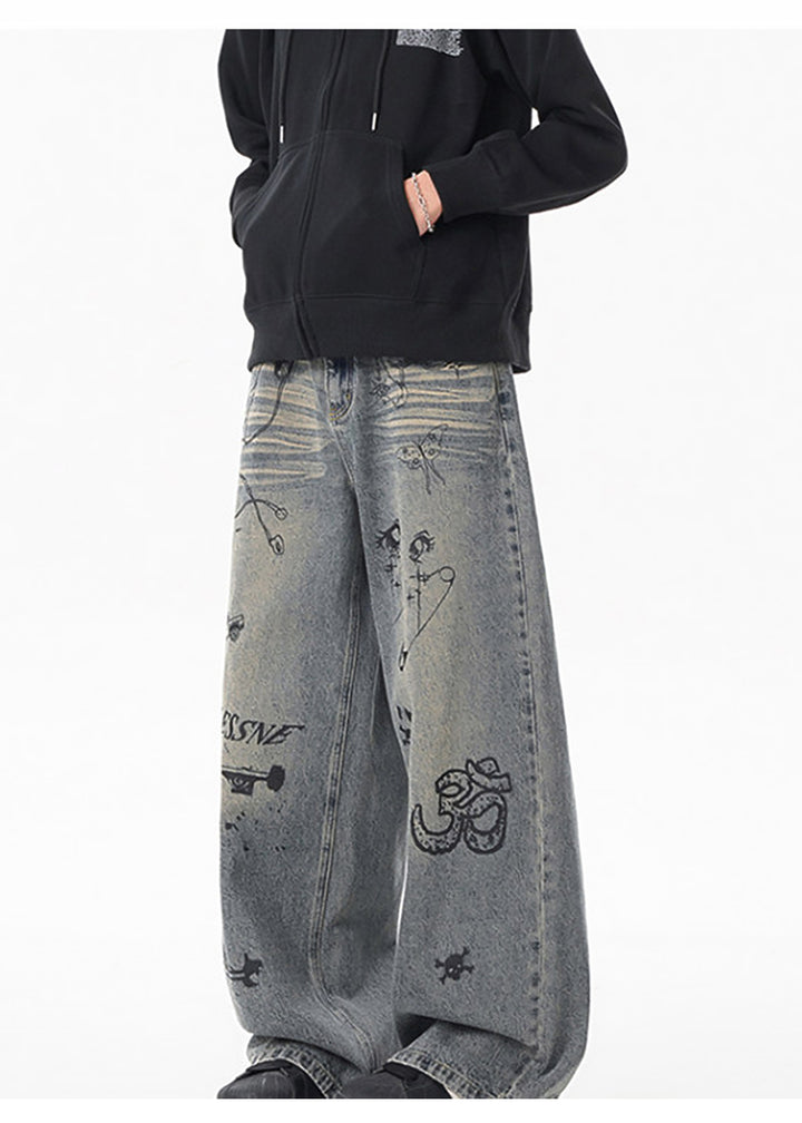 GRAFFITI WIDE LEG DENIM PANTS AEDES4573