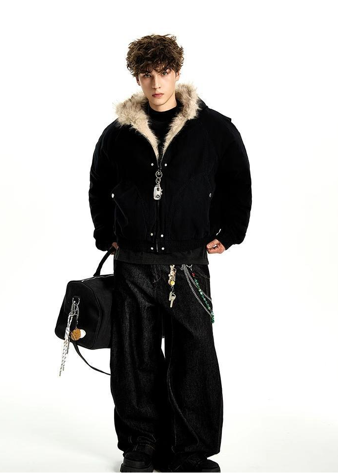 FUR LINED HOODED SHORT JACKET BEDES4540