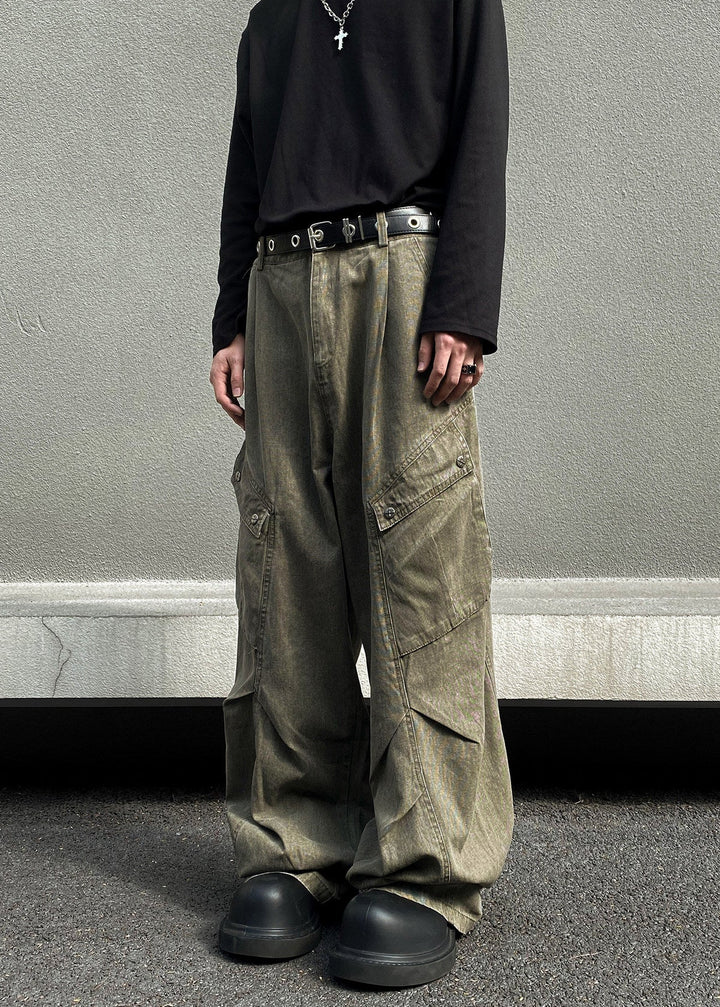 WASHED WIDE CARGO PANTS AEDES4565 - Deuku