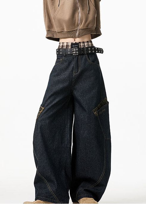 LEOPARD PATCH WIDE CURVE DENIM PANTS AEDES4593