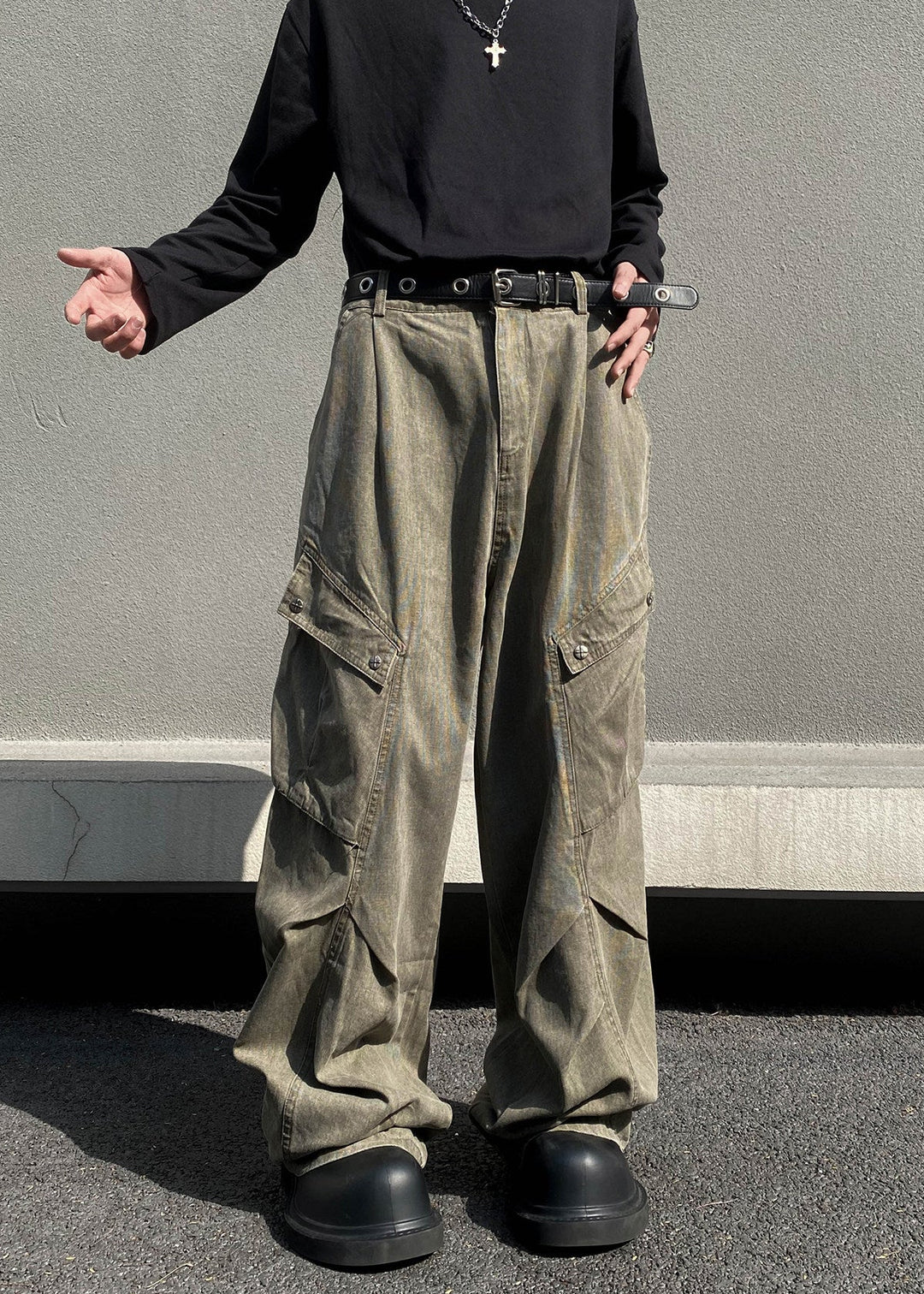 WASHED WIDE CARGO PANTS AEDES4565 - Deuku