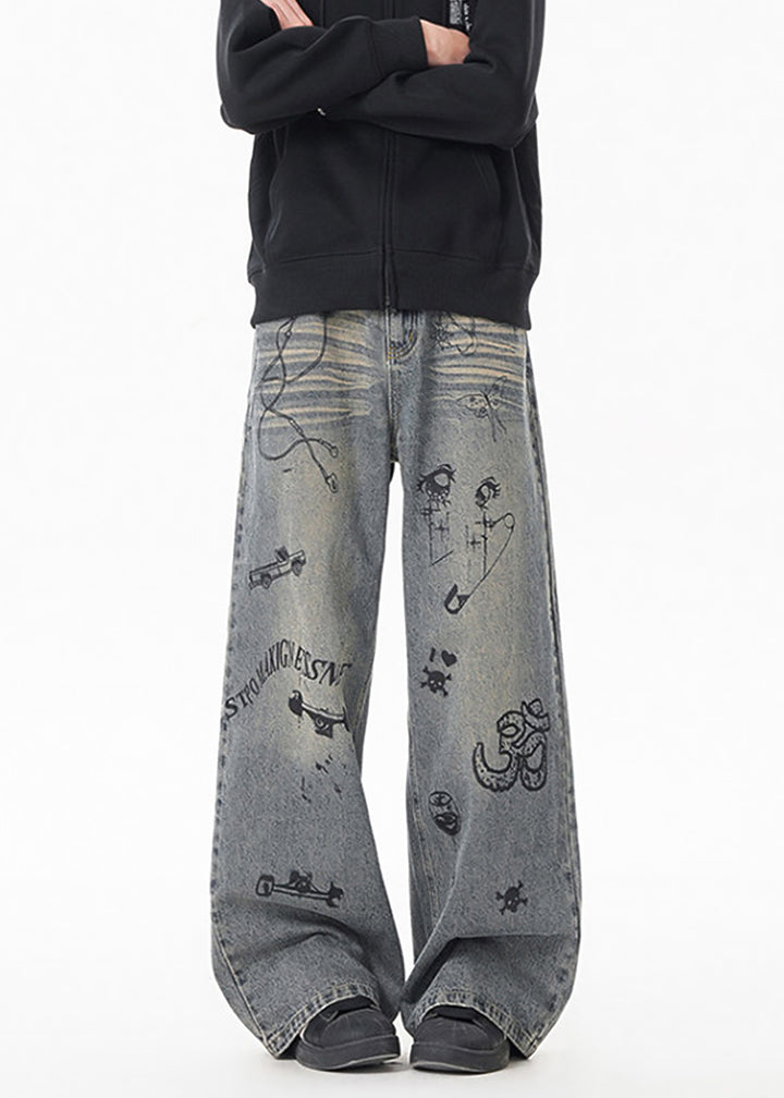 GRAFFITI WIDE LEG DENIM PANTS AEDES4573