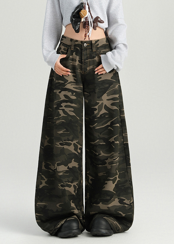 CAMO WIDE BUGGY DENIM PANTS BEDES4615