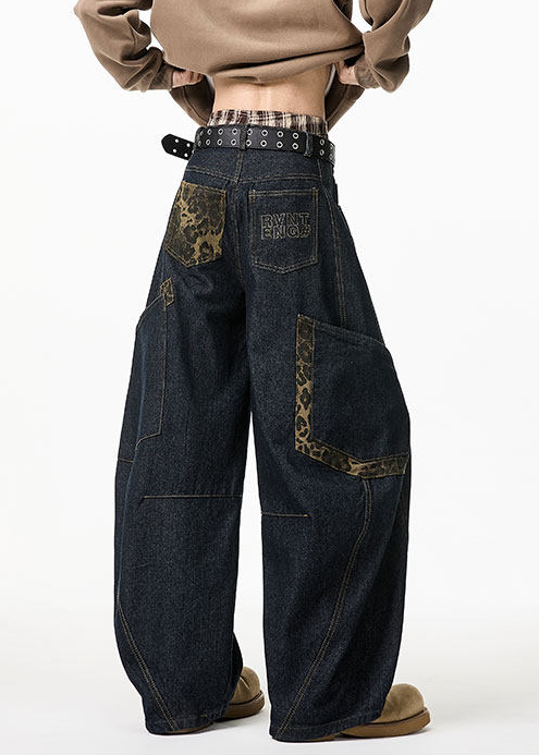 LEOPARD PATCH WIDE CURVE DENIM PANTS AEDES4593