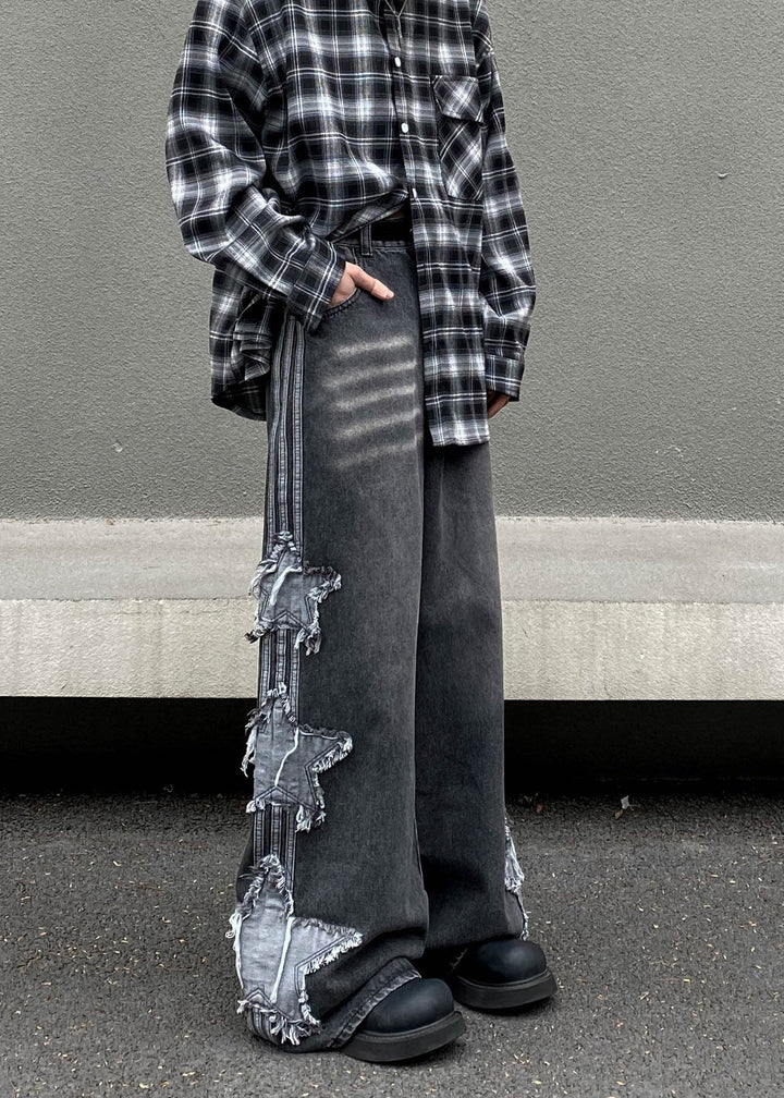 STAR PATCHED WIDE DENIM PANTS AEDES4556