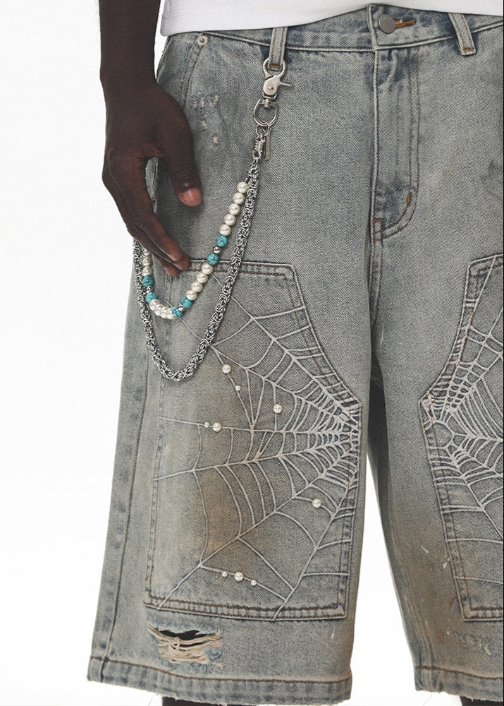 PEARL EMBROIDERED DENIM BERMUDA PANTS UWDES4482