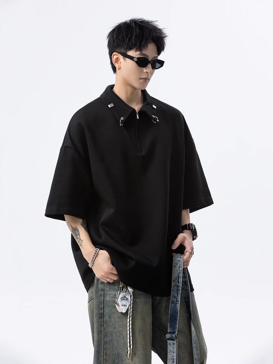 HALF ZIP PIERCED OVERSIZED T-SHIRT BEDES4634