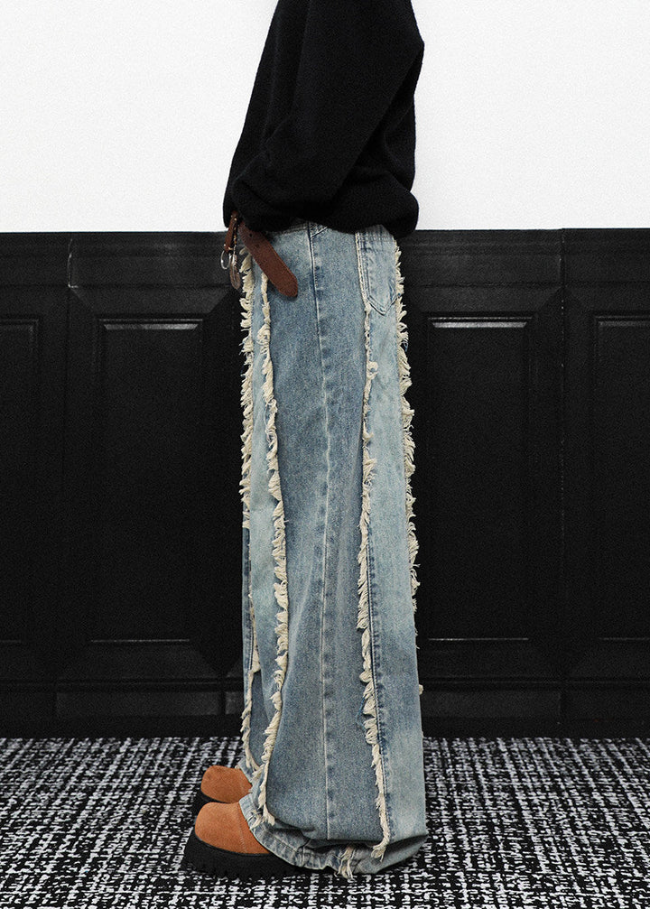 FRINGE STRIPE WIDE DENIM PANTS AEDES4580