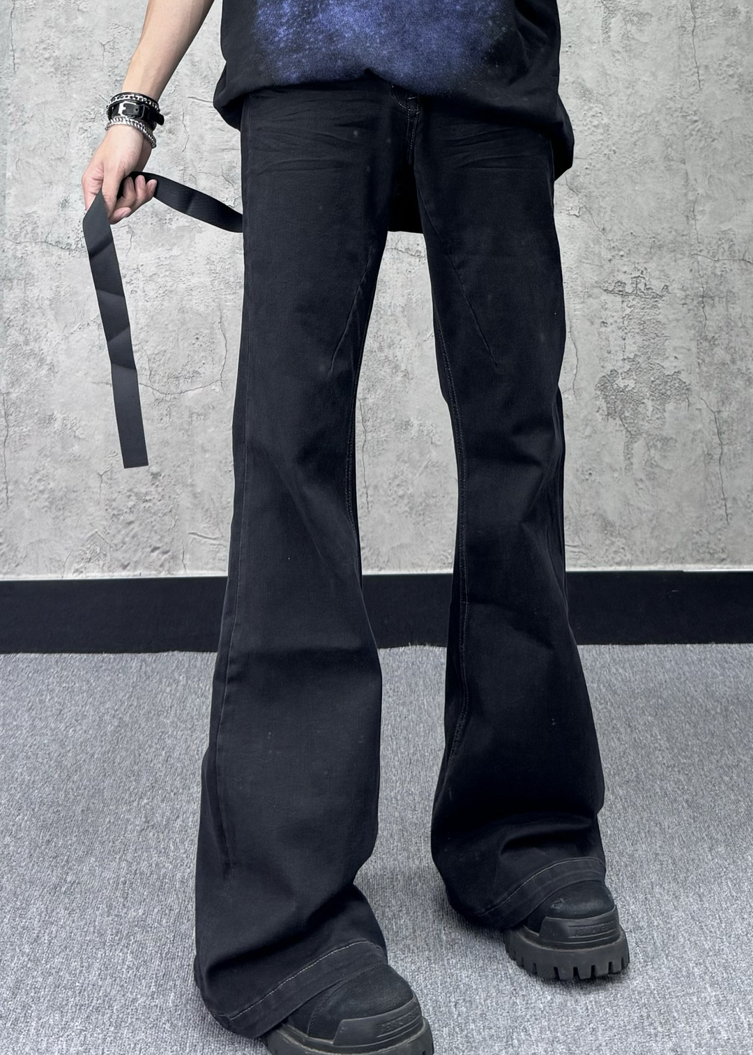 SUPER FLARE BLACK DENIM PANTS BEDES4748