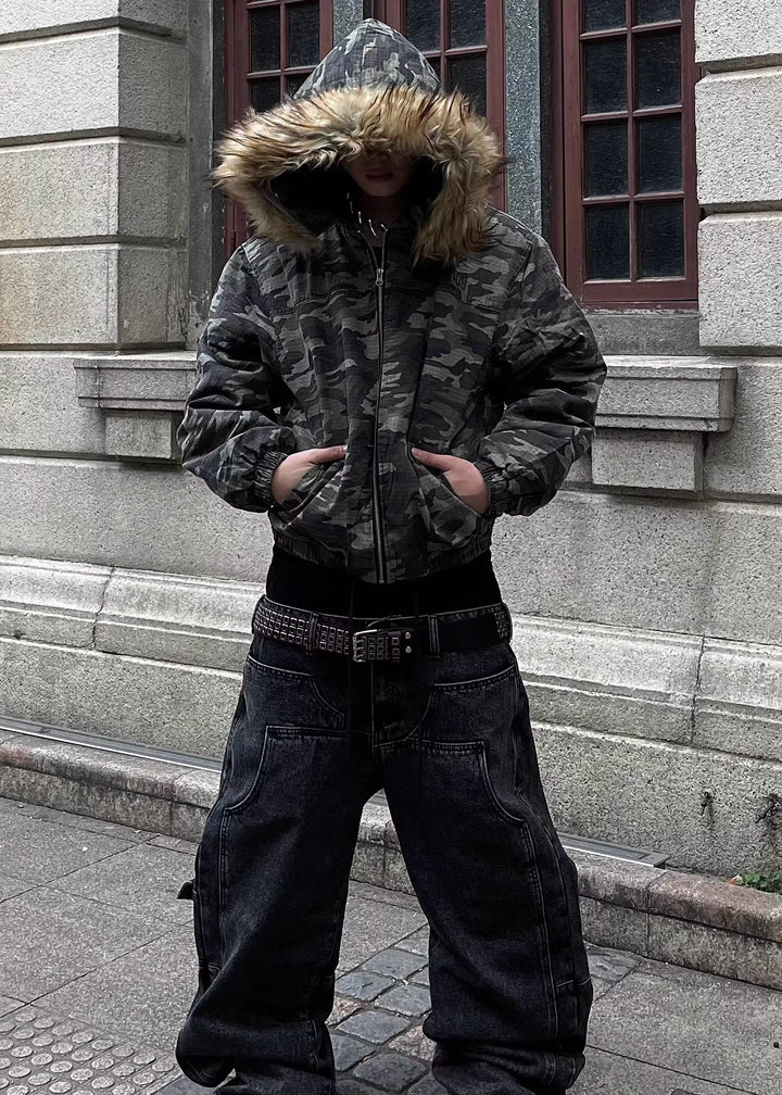 CAMO FUR HOODED JACKET DFDES4501