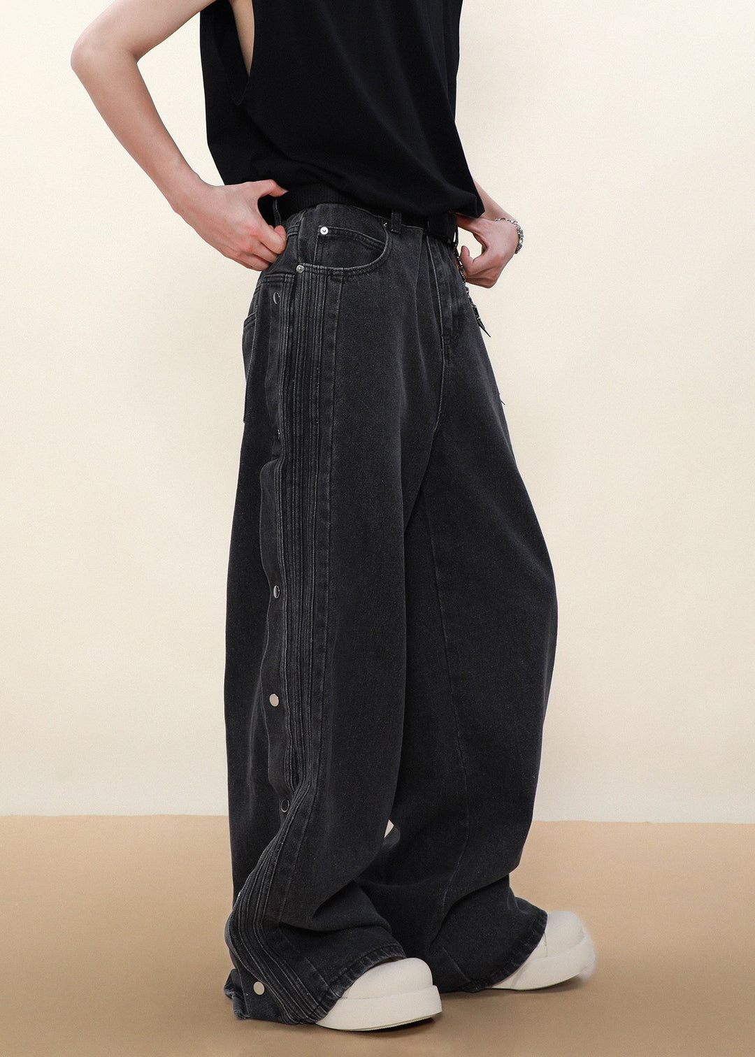 SIDE SNAP WIDE DENIM PANTS AEDES4594