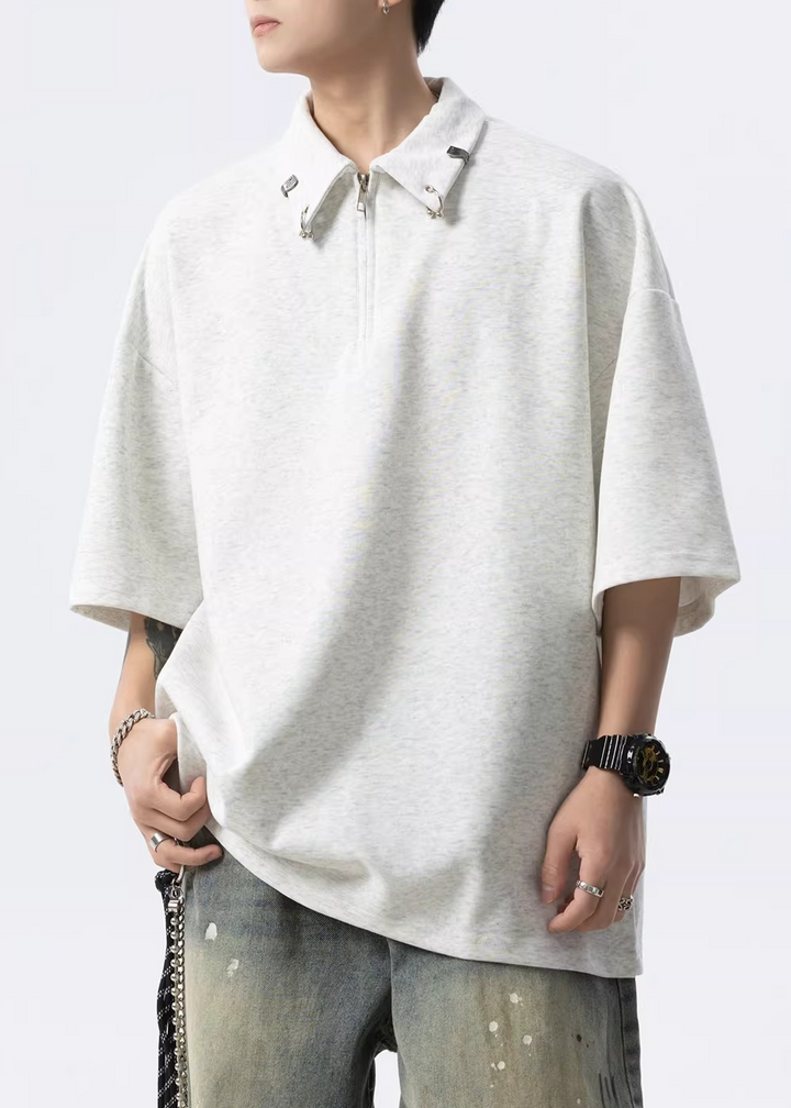 HALF ZIP PIERCED OVERSIZED T-SHIRT BEDES4634