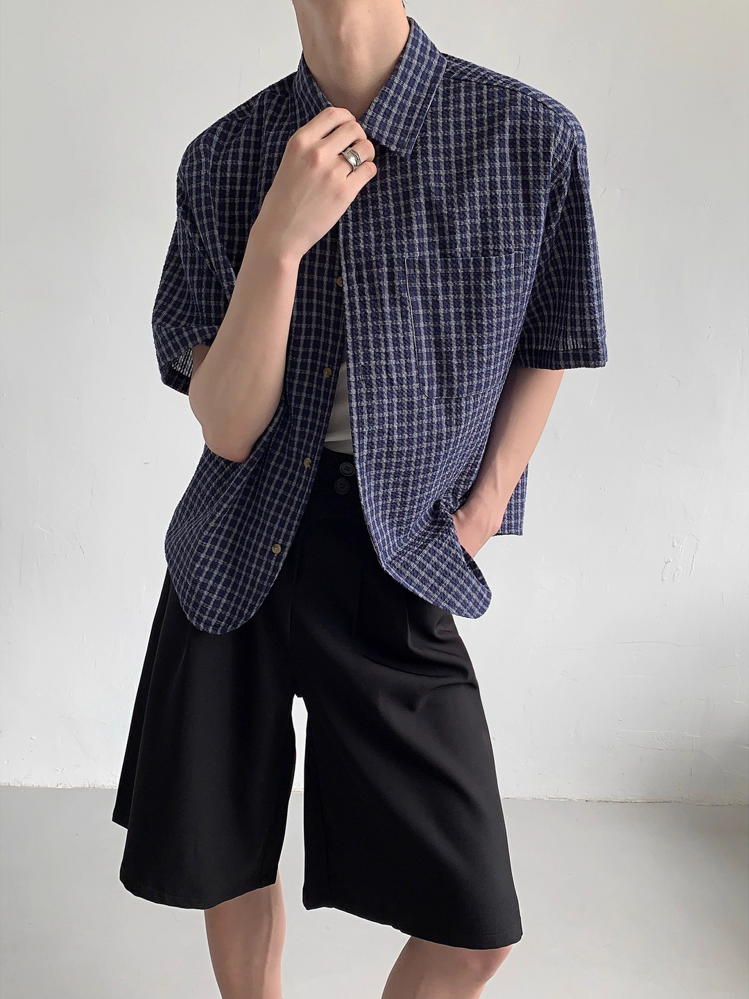 PLAID SEERSUCKER HALF SHIRT BEDES4644