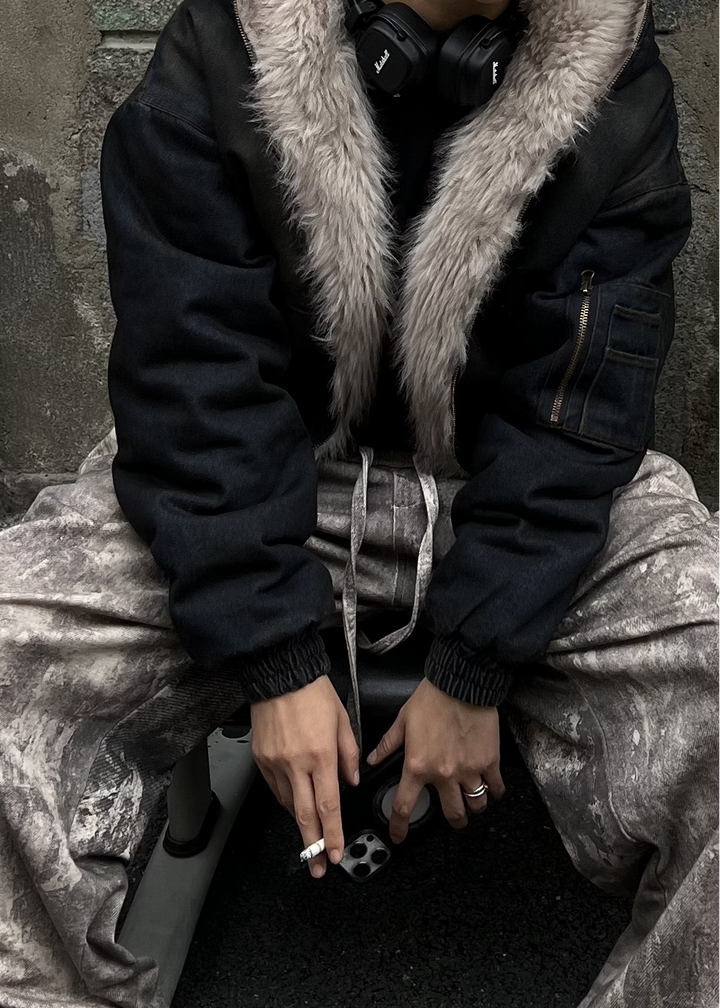 GRUNGE DENIM FUR HOOD BLOUSON BEDES4529