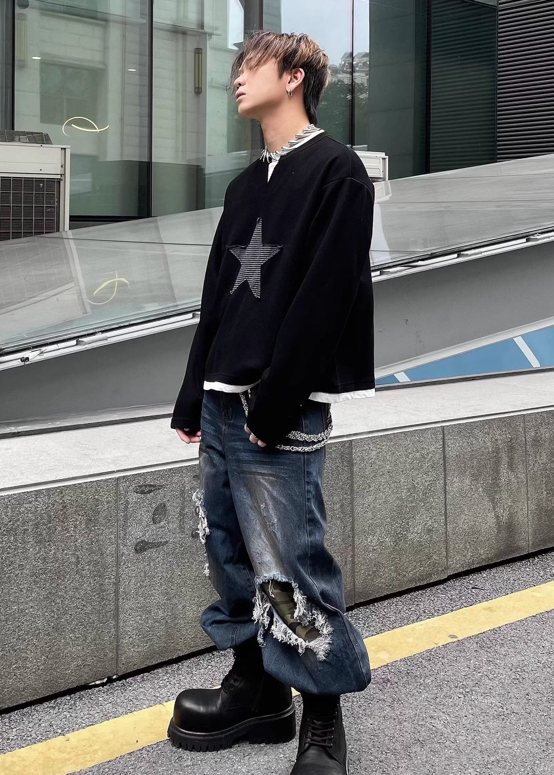 STAR PATCH LONG T-SHIRT DFDES4618