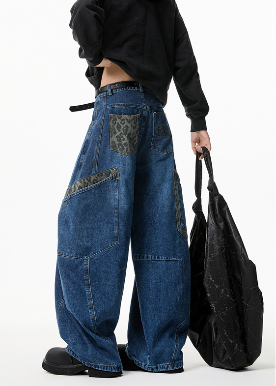 LEOPARD PATCH WIDE CURVE DENIM PANTS AEDES4593
