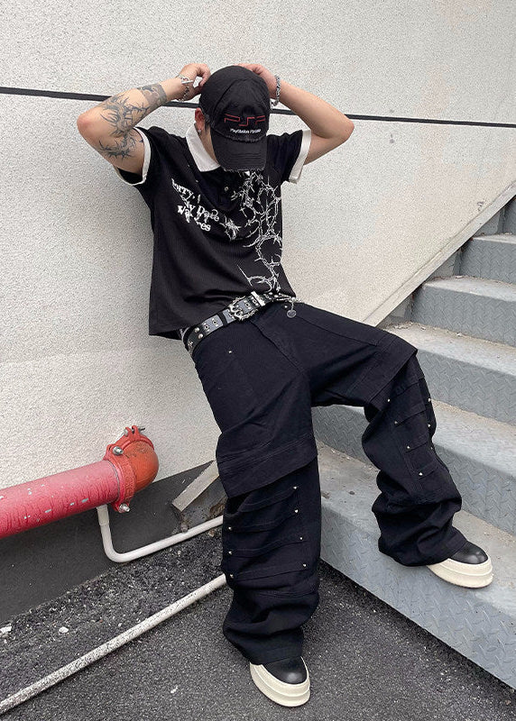 STUDDED DESIGN BAGGY WIDE PANTS DFDES4623