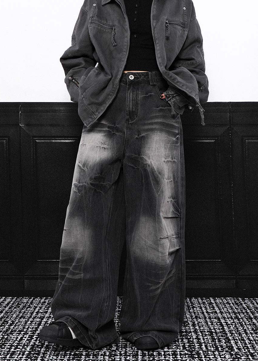 DESIGNED FADE WIDE BAGGY DENIM PANTS AEDES4569 - Deuku