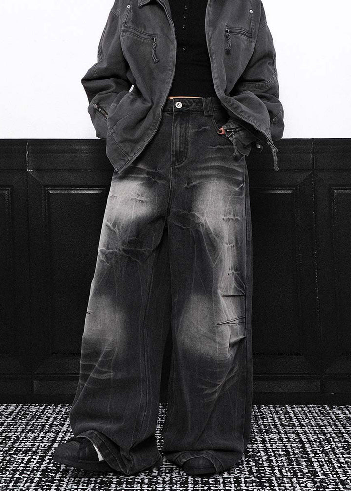 DESIGNED FADE WIDE BAGGY DENIM PANTS AEDES4569 - Deuku