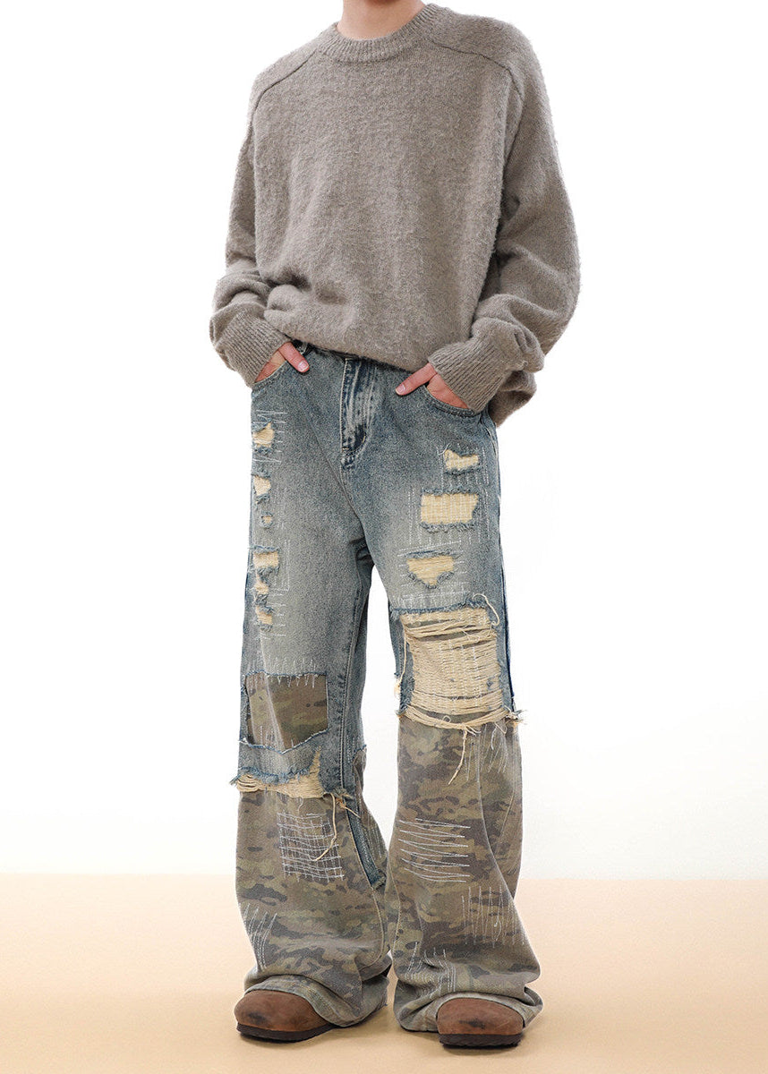 DAMAGED CAMOUFLAGE DENIM PANTS AEDES4597