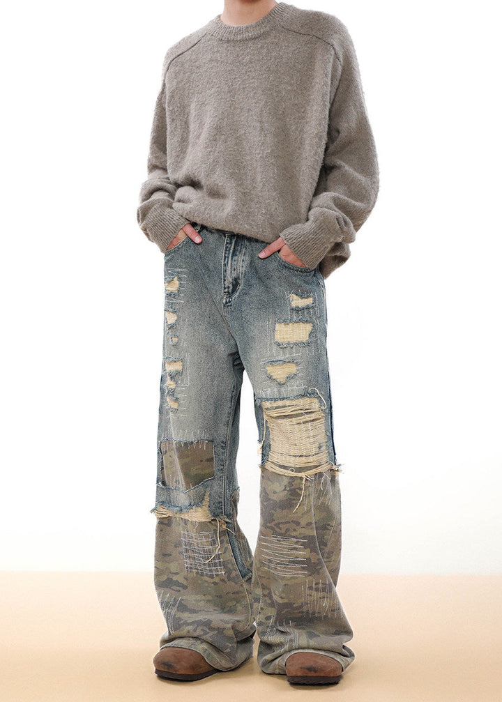 DAMAGED CAMOUFLAGE DENIM PANTS AEDES4597