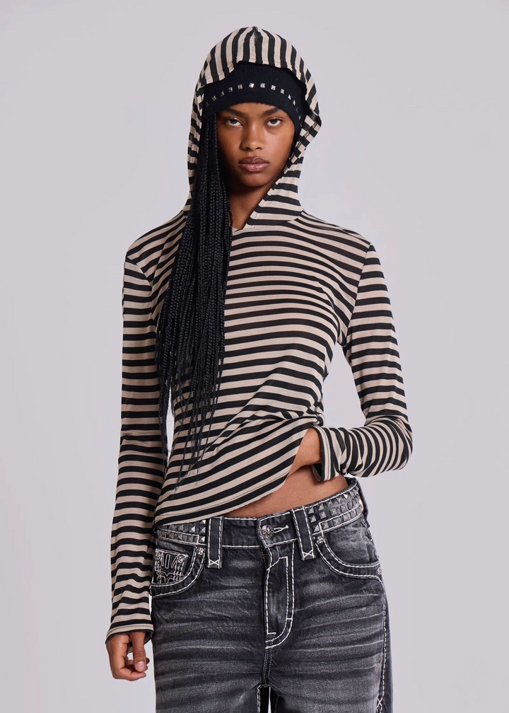 STRIPE HOODED SLIM TOP BEDES4616