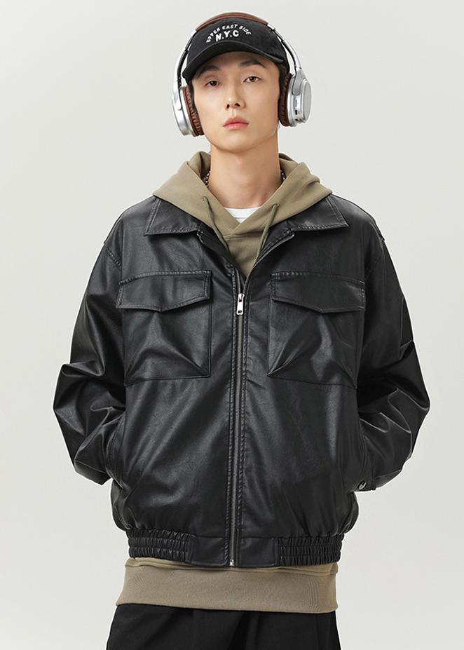 UTILITY POCKET LEATHER JACKET BEDES4521