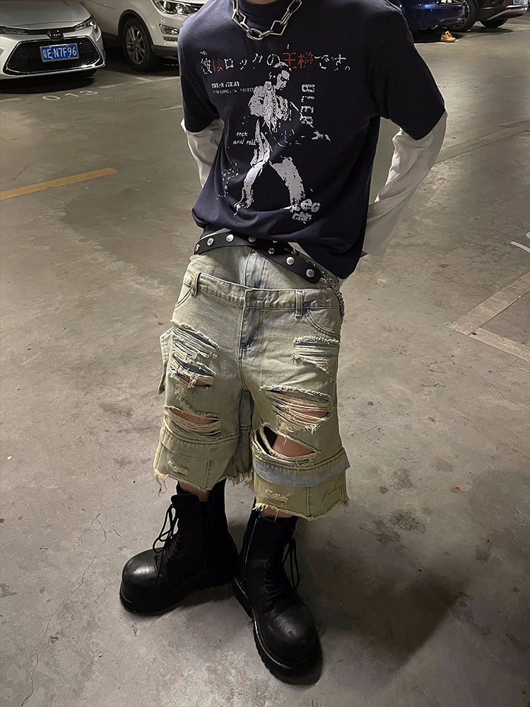 RIPPED BERMUDA DENIM PANTS DFDES4471