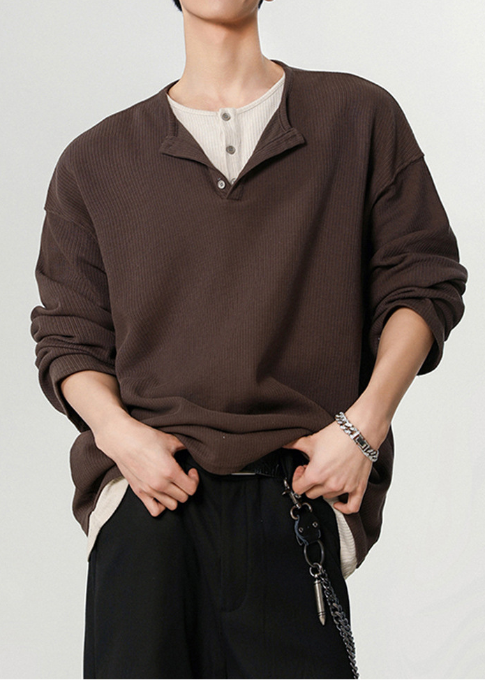 LAYERED WAFFLE HENLEY T-SHIRT BEDES4639