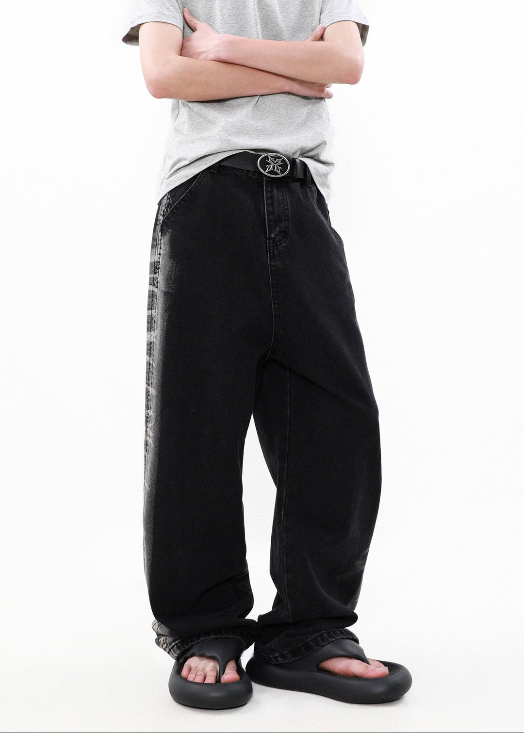 DESIGNED SIDE LINE WIDE DENIM PANTS AEDES4572 - Deuku