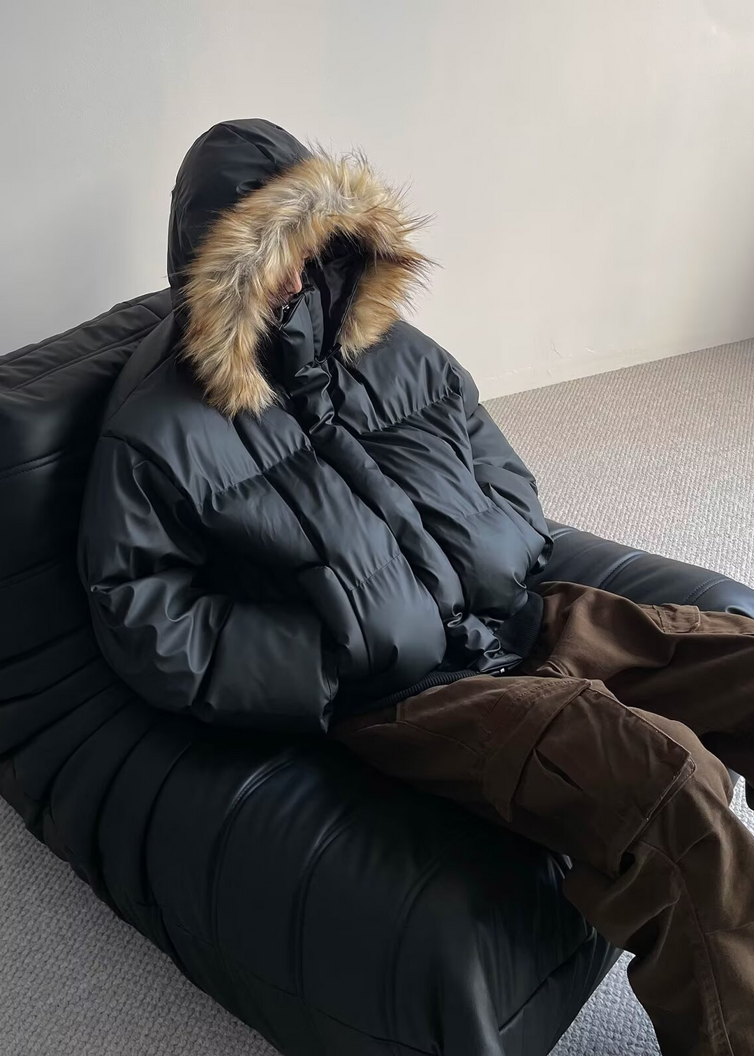 FUR HOODED PUFF SHORT JACKET BEDES4541