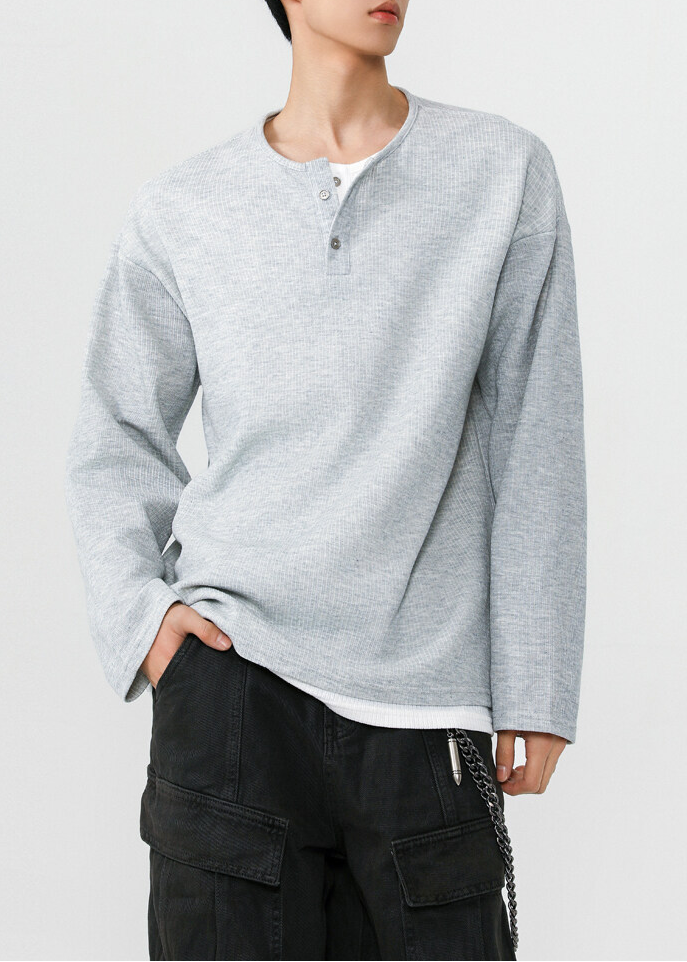 MINIMAL WAFFLE HENLEY LONG T-SHIRT BEDES4613