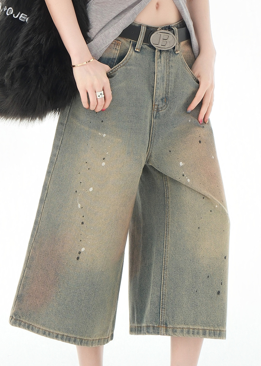 VINTAGE PAINT WIDE DENIM SHORTS BEDES4689
