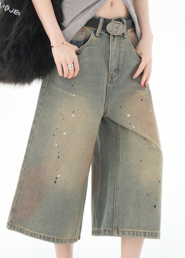 VINTAGE PAINT WIDE DENIM SHORTS BEDES4689