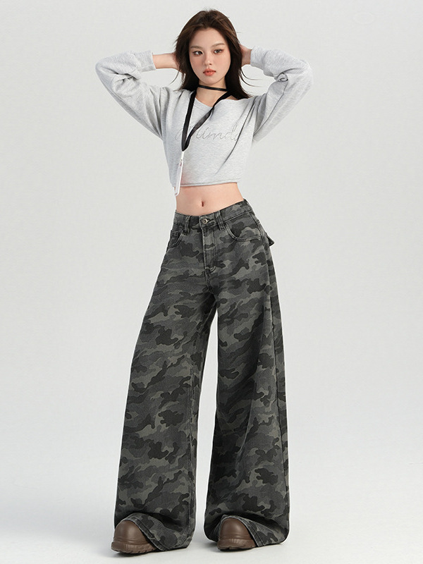 CAMO WIDE BUGGY DENIM PANTS BEDES4615