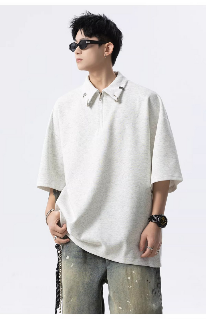 HALF ZIP PIERCED OVERSIZED T-SHIRT BEDES4634