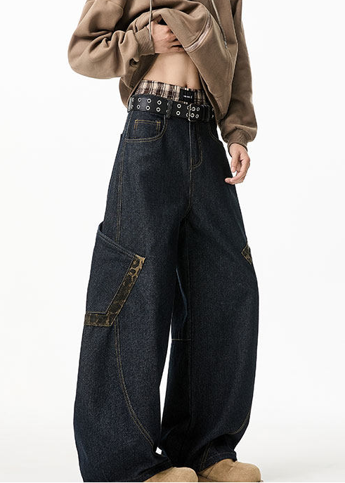 LEOPARD PATCH WIDE CURVE DENIM PANTS AEDES4593