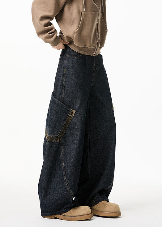 LEOPARD PATCH WIDE CURVE DENIM PANTS AEDES4593