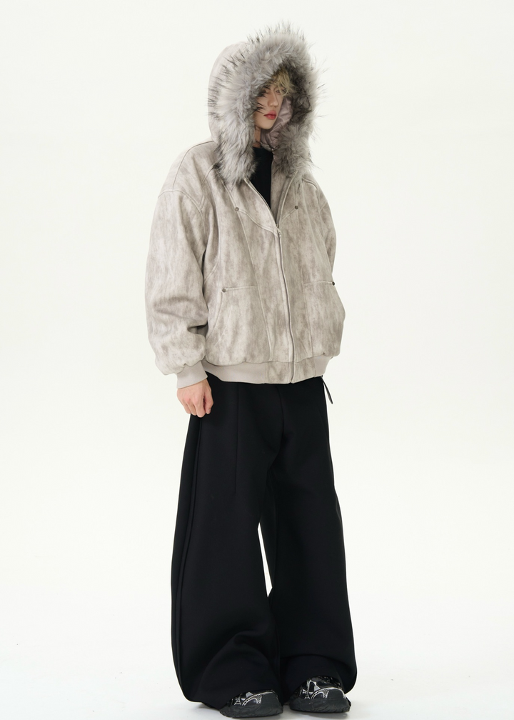 DISTRESSED FUR HOOD SHORT JACKET BEDES4546