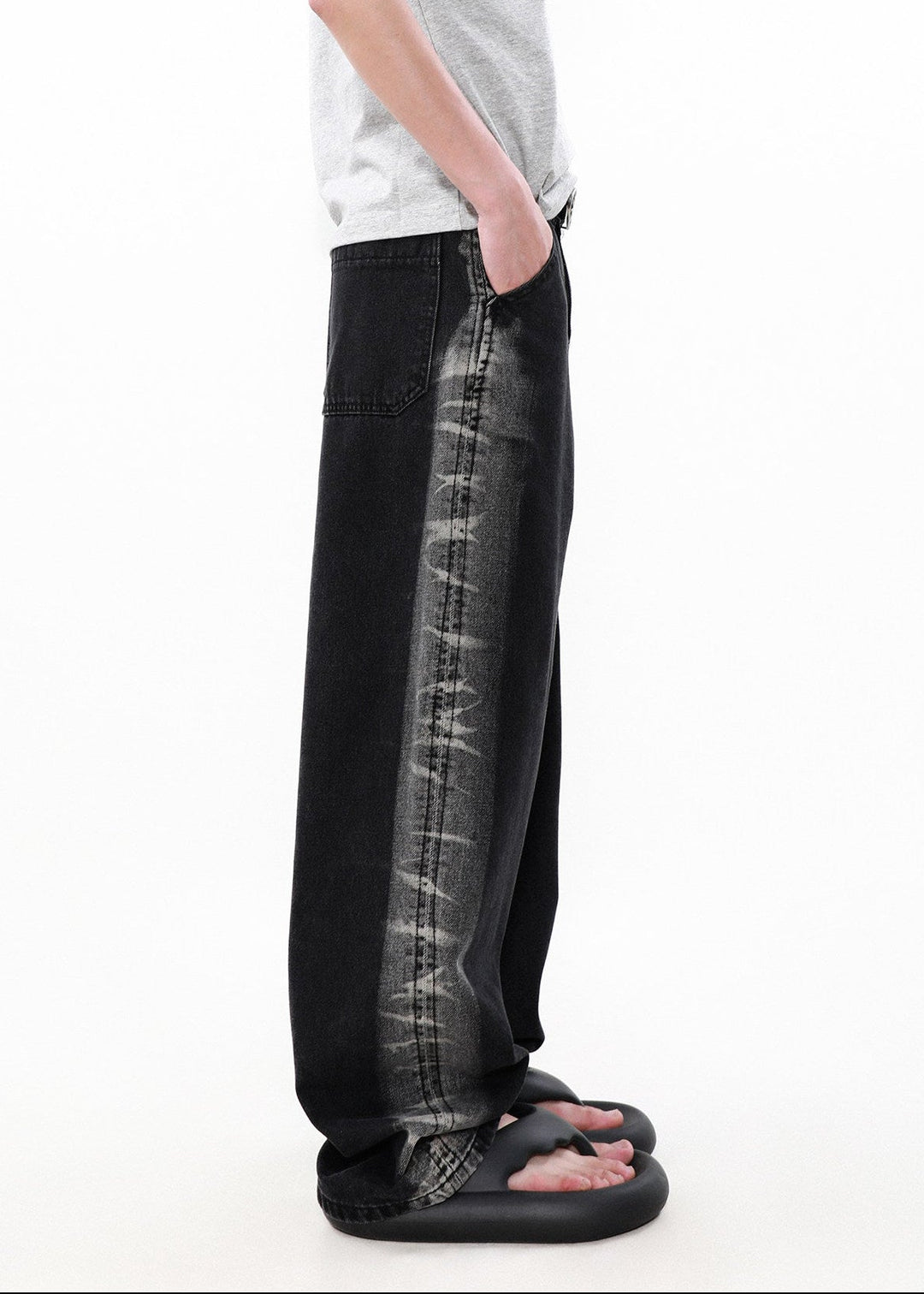 DESIGNED SIDE LINE WIDE DENIM PANTS AEDES4572 - Deuku