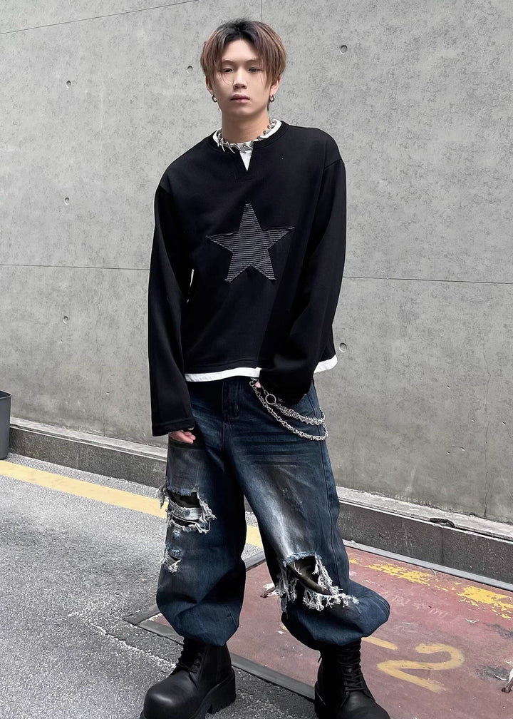 STAR PATCH LONG T-SHIRT DFDES4618