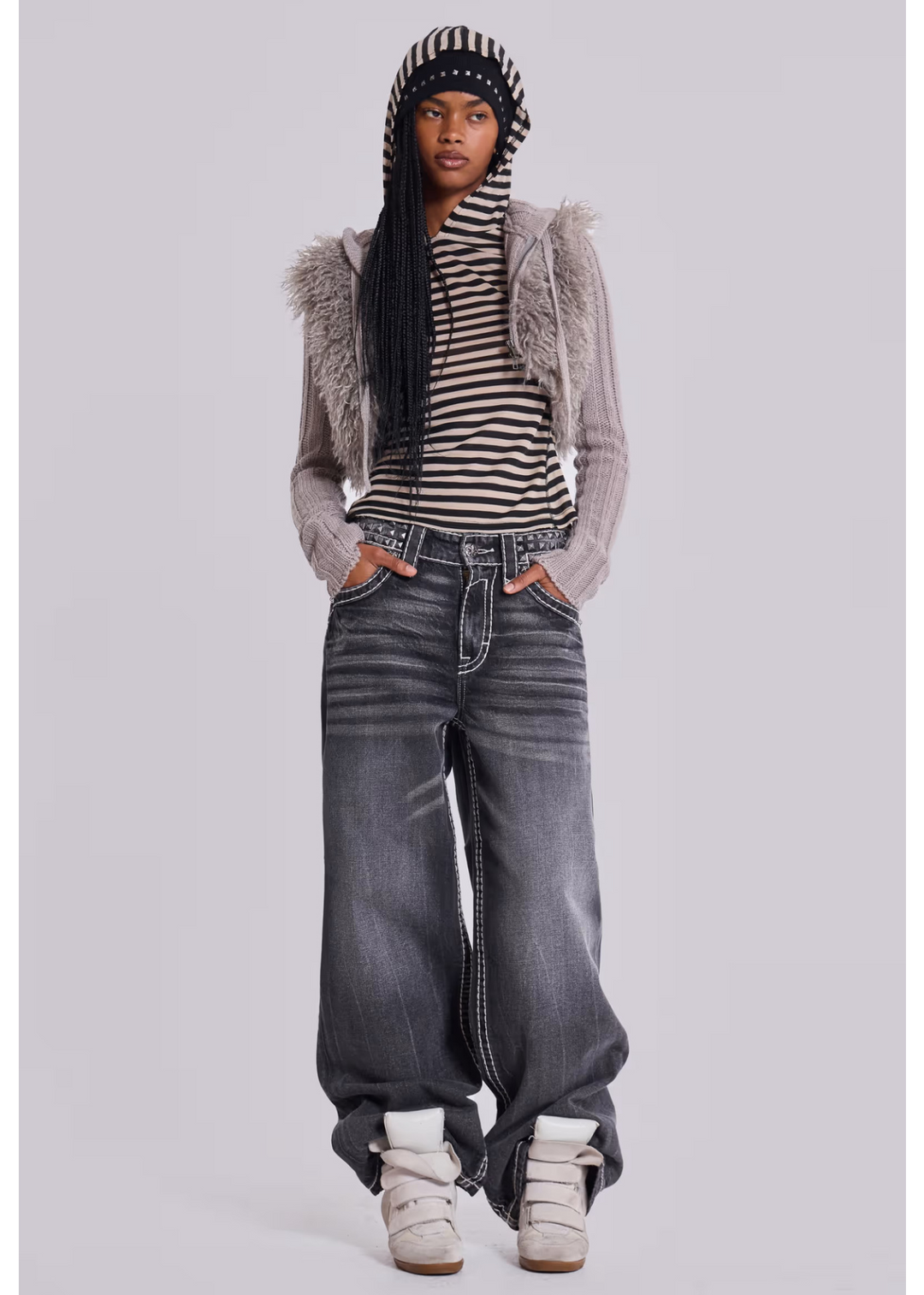 STRIPE HOODED SLIM TOP BEDES4616