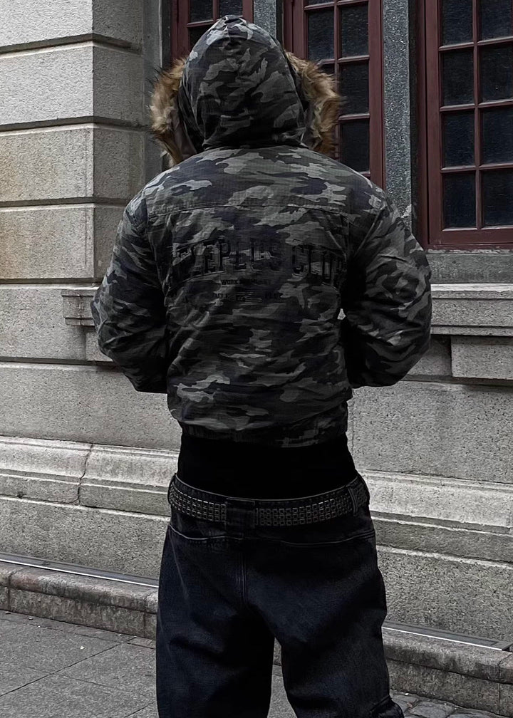 CAMO FUR HOODED JACKET DFDES4501