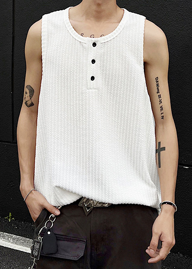 TEXTURED HENLEY TANK TOP BEDES4724