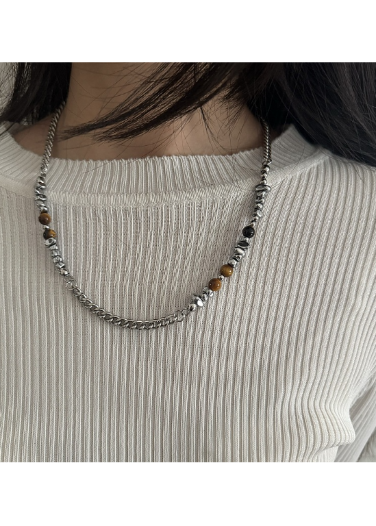 TIGER EYE BEAD CHAIN NECKLACE BEDES4680