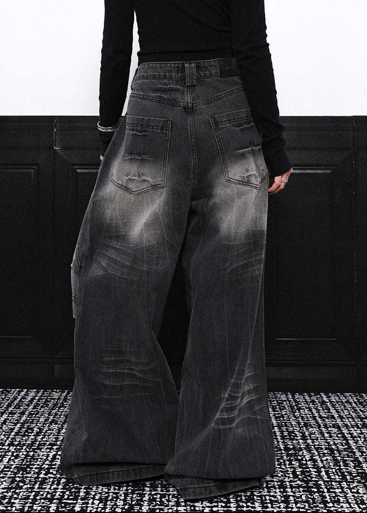 DESIGNED FADE WIDE BAGGY DENIM PANTS AEDES4569 - Deuku