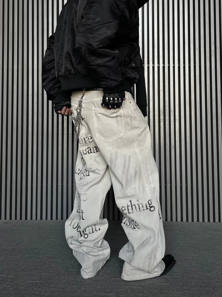 VINTAGELIKE LETTER PRINTED PANTS DFDES4443
