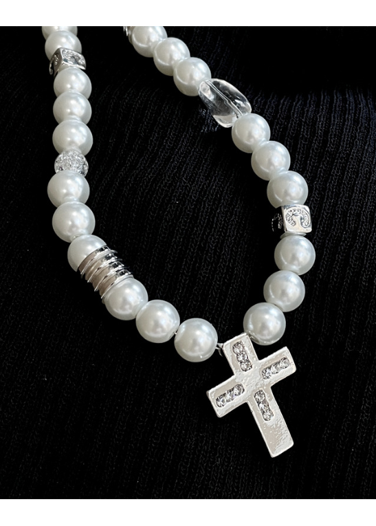 PEARL CROSS NECKLACE BEDES4603