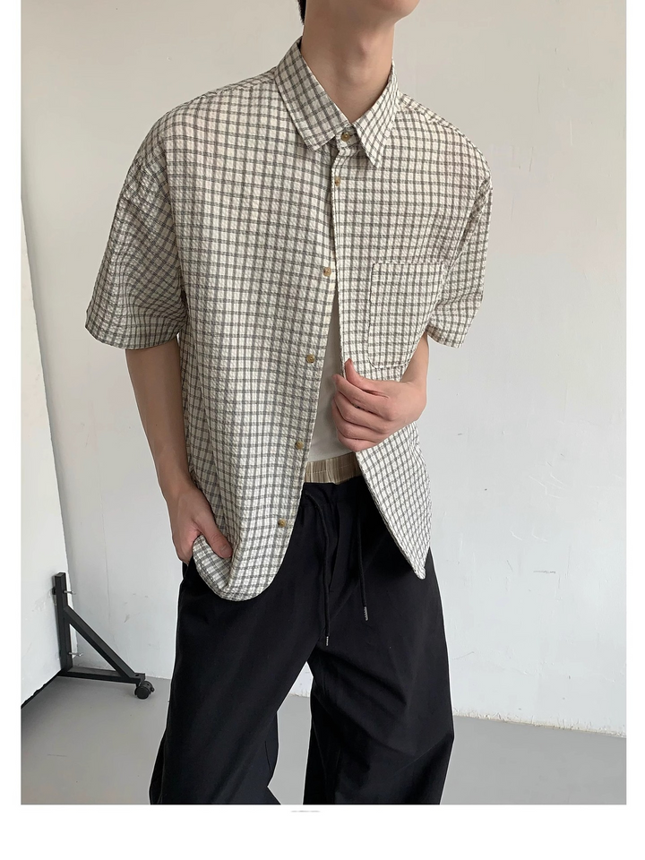 PLAID SEERSUCKER HALF SHIRT BEDES4644